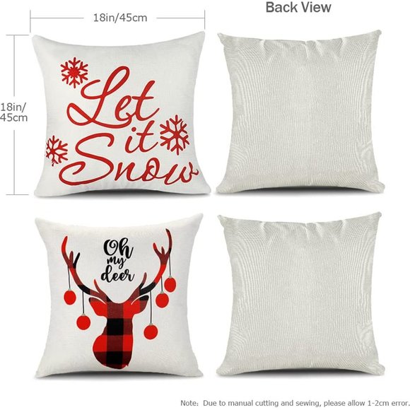 4 Farmhouse Christmas Throw Pillow Covers 18"x18" Linen Let It Snow Farm Fresh - Picture 2 of 11